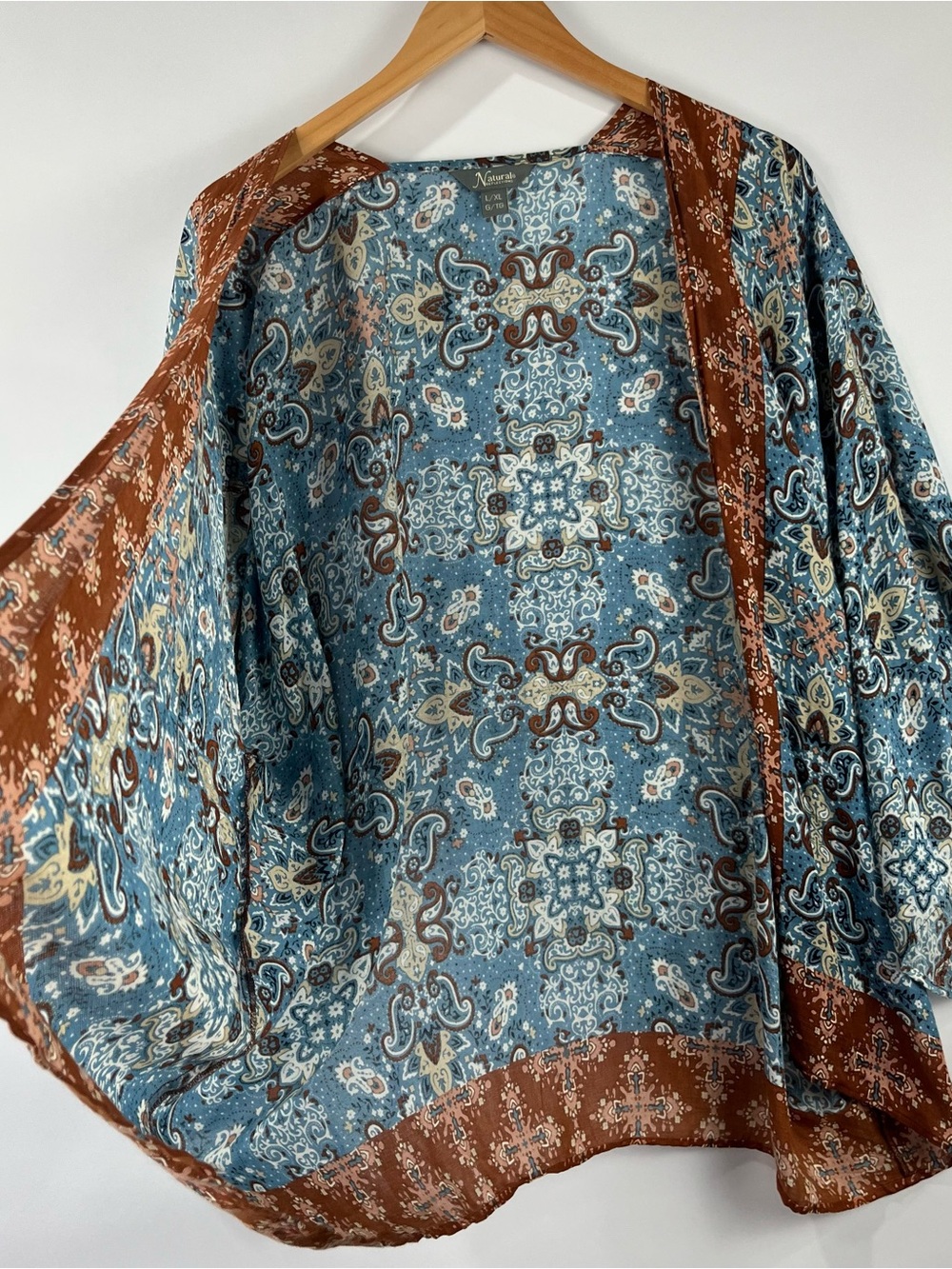 Natural Reflections L/XL Boho Paisley Kimono Cardigan Open Front Flowy - Picture 3 of 7